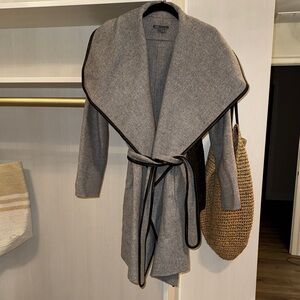 VINCE Gray coat / jacket with black leather trim size small